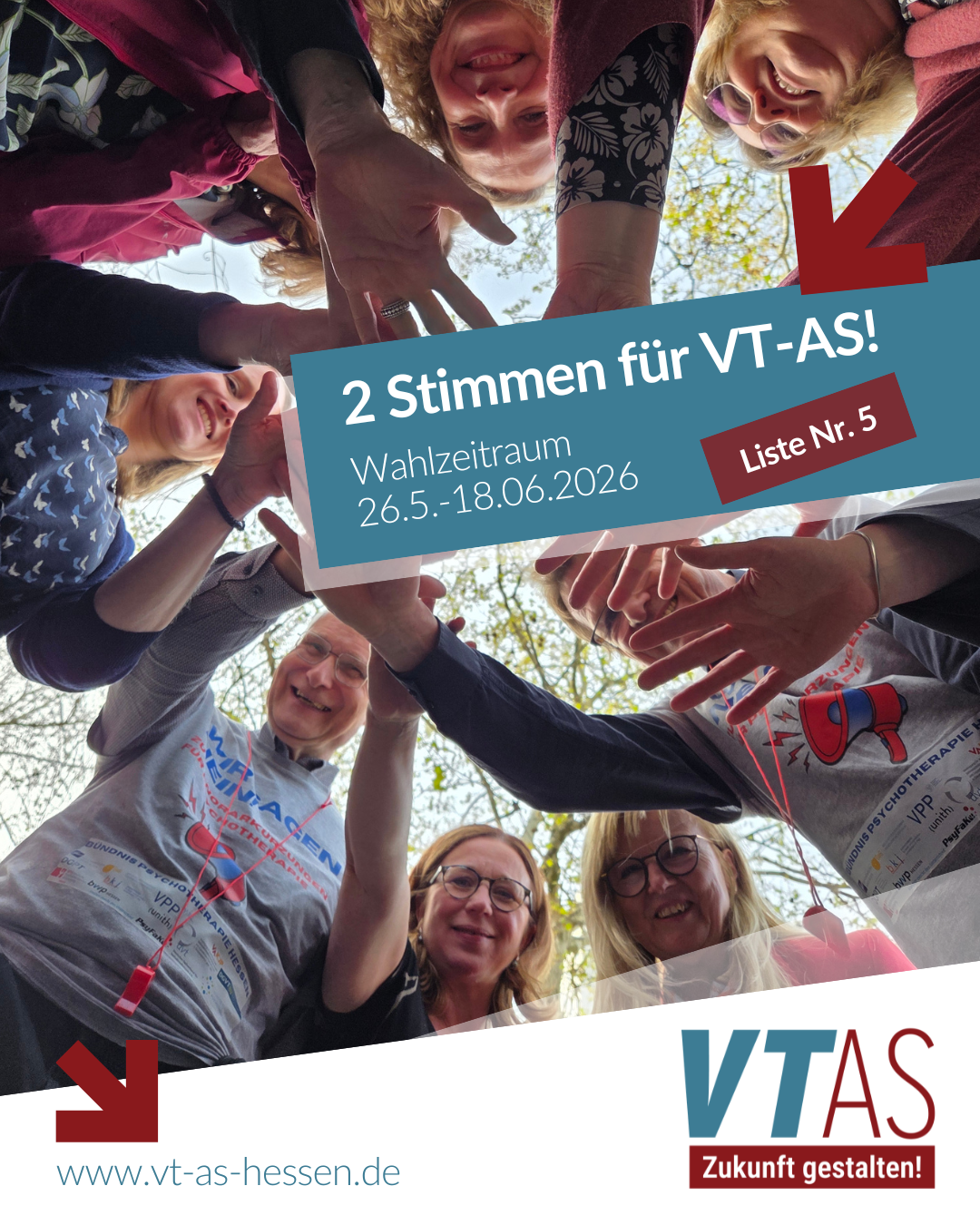 2 Stimmen für VT-AS“, Wahlzeitraum 26.05. bis 18.06.2026 und Liste Nr. 5